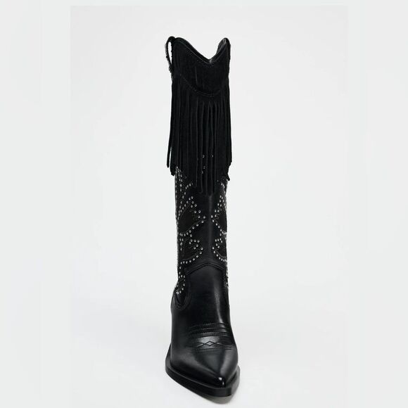 ZARA FRINGED STUDDED COWBOY BOOTS
BLACK - Picture 6 of 6